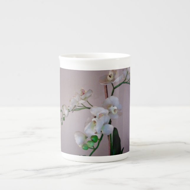 Taza De Porcelana Floral de flores blancas (Frente)