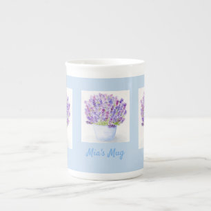 Taza De Porcelana Floral de lavanda de color de agua suave pintada a