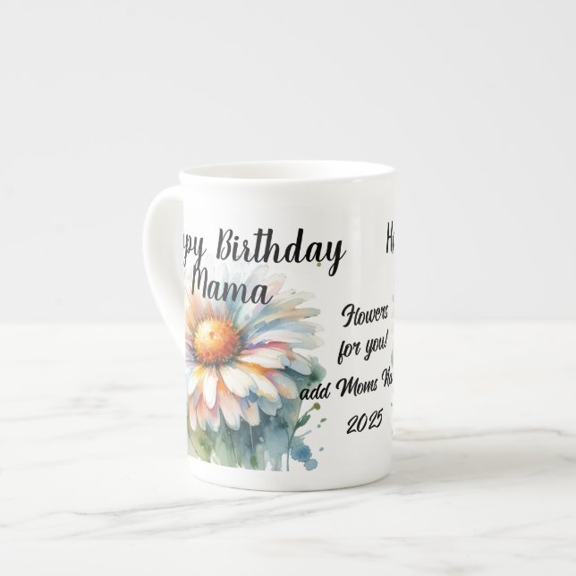 Taza De Porcelana Floral Feliz cumpleaños, mamá personaliza (Izquierda)