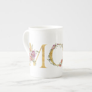 Taza De Porcelana Floral Golden Fancy MOM Tea Mug