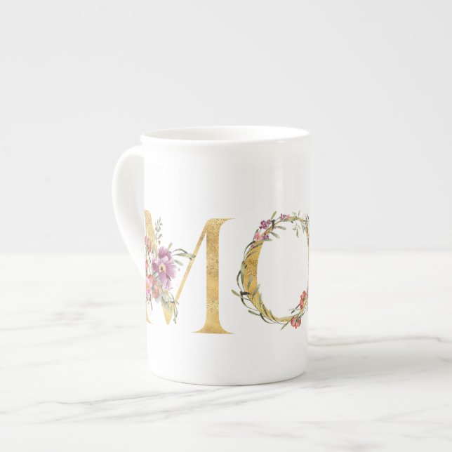 Taza De Porcelana Floral Golden Fancy MOM Tea Mug (Izquierda)