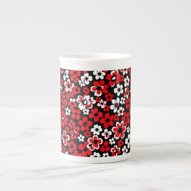 Taza De Porcelana Floral Pattern Red and White  (Frente)