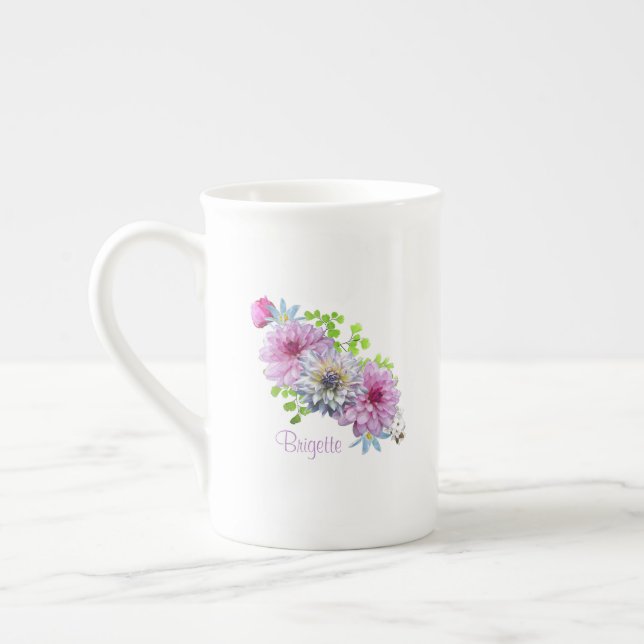Taza De Porcelana Floral rosa y azul personalizada (Izquierda)