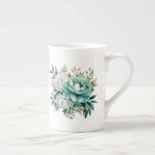 Taza De Porcelana Floral Teal 