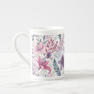 Taza De Porcelana Floral Watercolor Lilies Pink