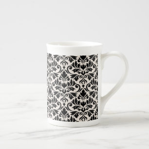 Taza De Porcelana Florecer Patrón Damask Negro sobre Crema