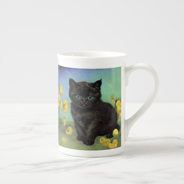 Taza De Porcelana Flores amarillas de gato negro Van Gogh (Derecha)