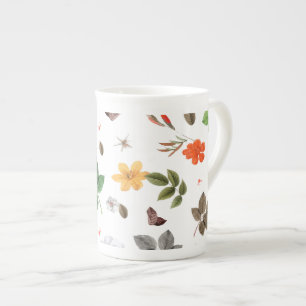 Taza De Porcelana Flores amarillas y rosas blancas 7