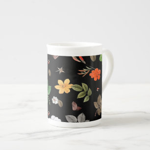 Taza De Porcelana Flores amarillas y rosas blancas 8