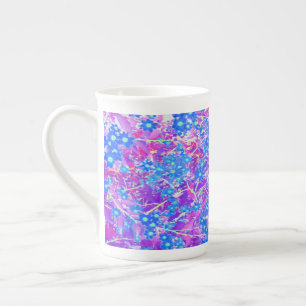 Taza De Porcelana Flores azul violeta y verde anime bonito