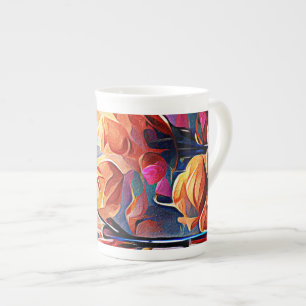 Taza De Porcelana Flores azules rojas Naranja de arte Abstracto flor