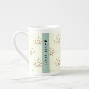 Taza De Porcelana Flores Azules y Rojas, Azul, Tu Nombre