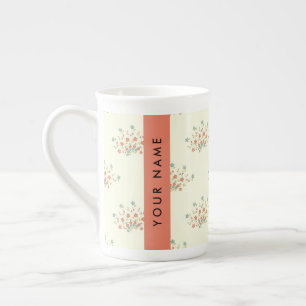 Taza De Porcelana Flores Azules y Rojas, Rojo, Tu Nombre