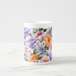 Taza De Porcelana Flores Coloridas Silenciadas Flor boho