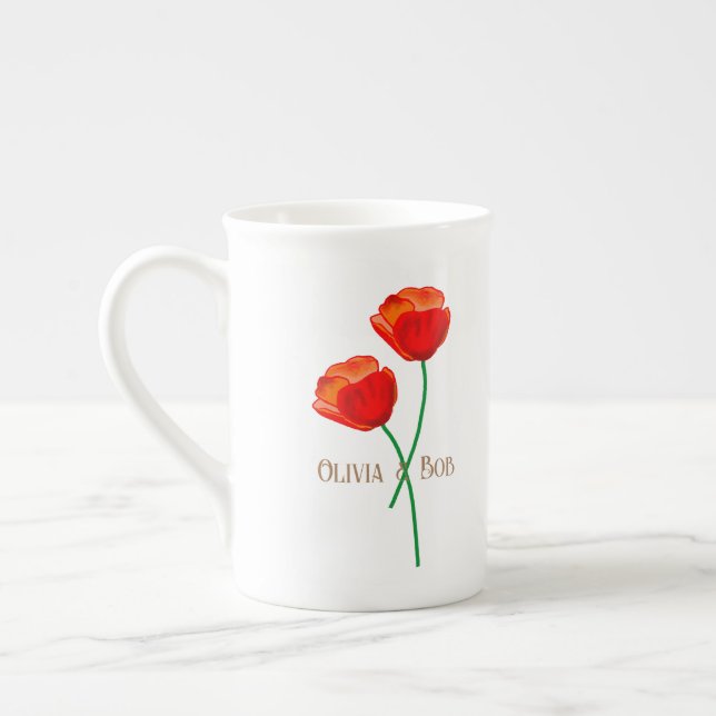 Taza De Porcelana Flores de adormidera roja personalizadas (Izquierda)