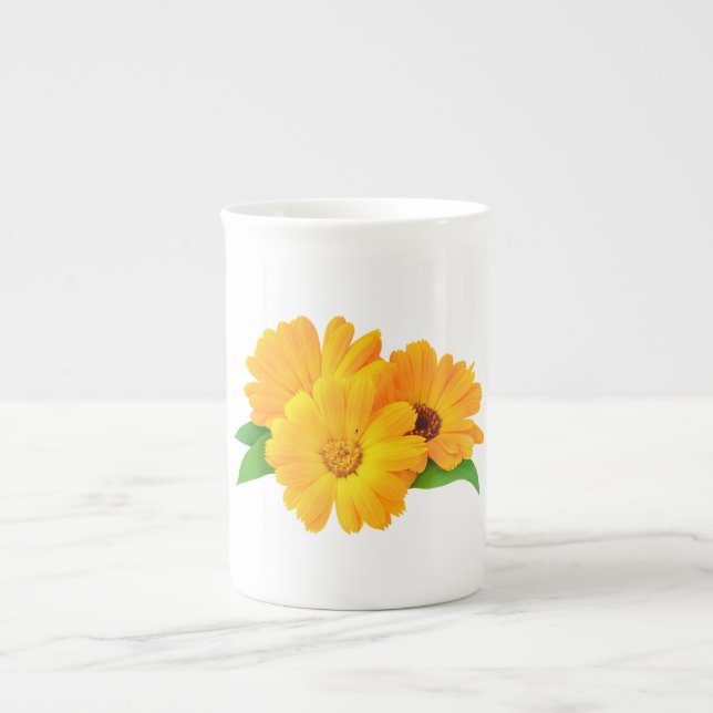 Taza De Porcelana Flores de Calendula Arregladas (Frente)