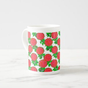 Taza De Porcelana Flores de Dahlia en rojo profundo