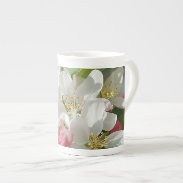 Taza De Porcelana Flores de manzana rosa y blanca (Derecha)