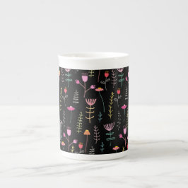 Taza De Porcelana Flores de neón sobre negro, monogramadas