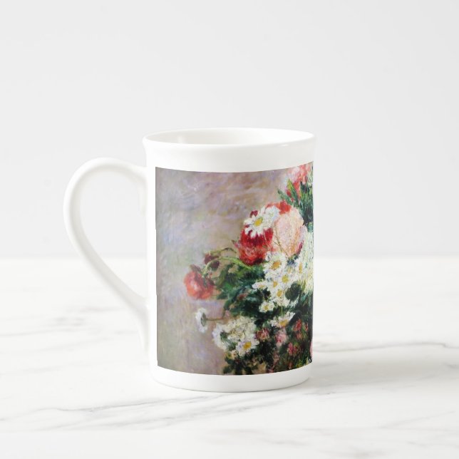 Taza De Porcelana Flores de patrón floral Foliage blanco rosado rojo (Izquierda)