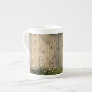 Taza De Porcelana Flores de primavera en madera