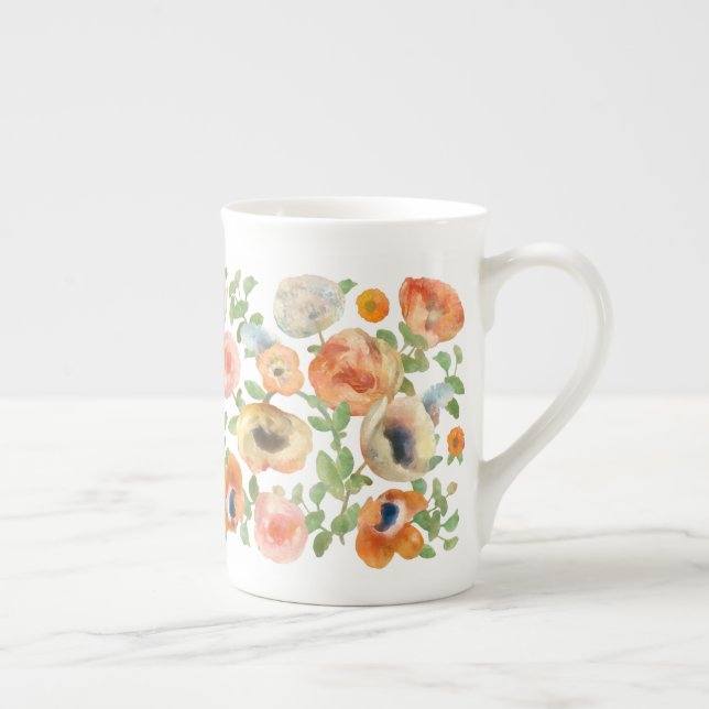 Taza De Porcelana Flores de primavera naranja (Derecha)
