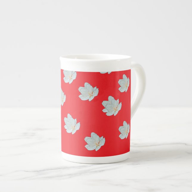 Taza De Porcelana Flores en rojo (Derecha)