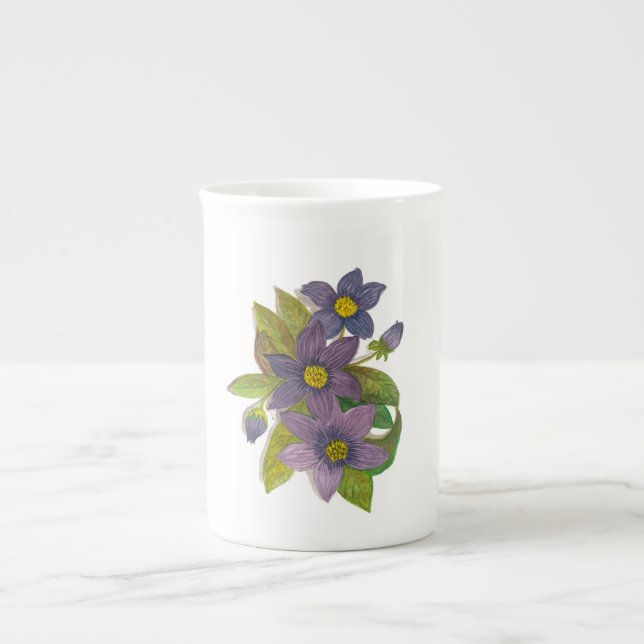 Taza De Porcelana Flores moradas (Frente)