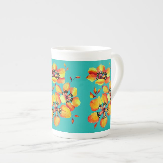 Taza De Porcelana Flores Naranjas elegantes - Aqua (Derecha)