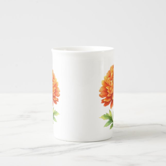 Taza De Porcelana Flores Naranjas Groovy (Frente)