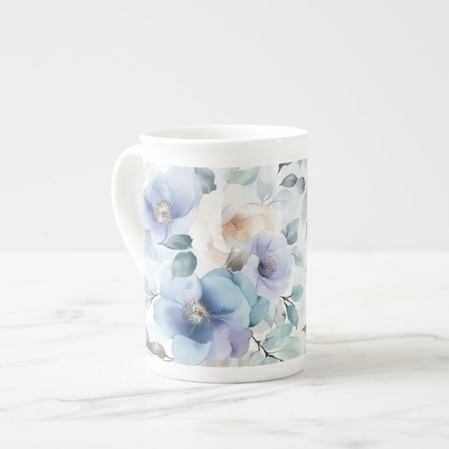 Taza De Porcelana Flores románticas bonitas lavanda púrpura blanco   (Izquierda)