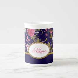 Taza De Porcelana Flores rosadas del monograma