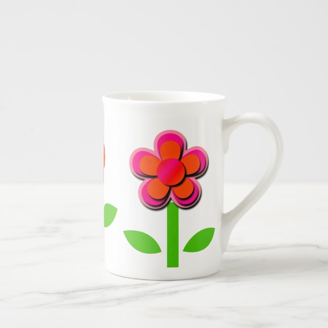 Taza De Porcelana Flores rosadas y Naranjas calientes (Derecha)
