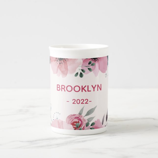 Taza De Porcelana Flores rosas modernas (Frente)