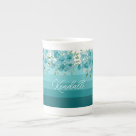 Taza De Porcelana Flores salvajes azul turquesa Arte acuático