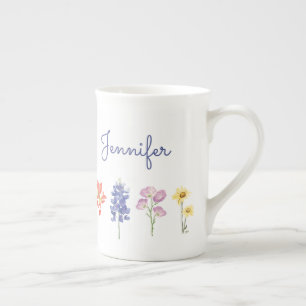 Taza De Porcelana Flores salvajes de Texas - Pincel indio, Bluebonne