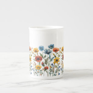 Taza De Porcelana Flores silvestres de primavera acuarela-67548