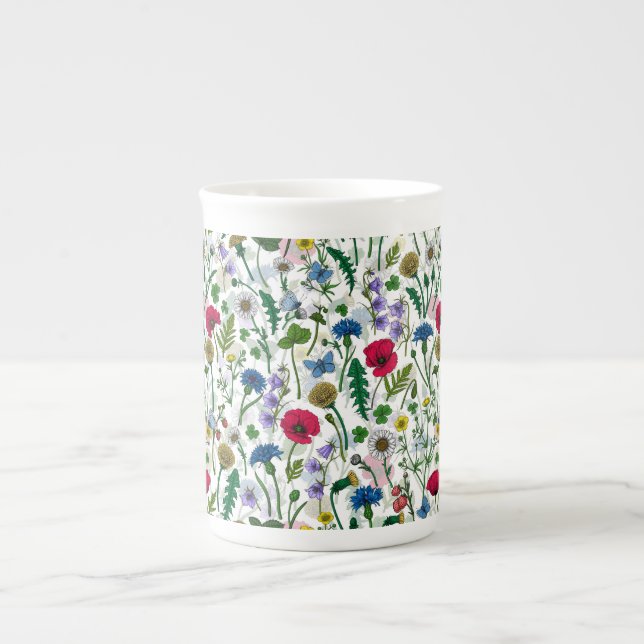 Taza De Porcelana Flores silvestres en blanco roto (Frente)