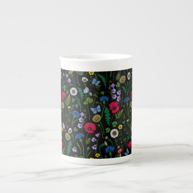 Taza De Porcelana Flores silvestres en negro (Frente)