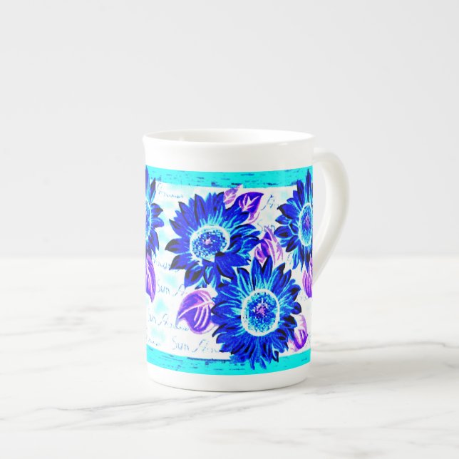 Taza De Porcelana Flores solares grises (Derecha)