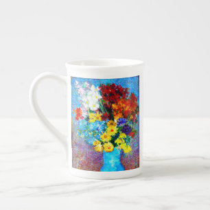 Taza De Porcelana Flores Van Gogh en una maleta azul