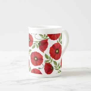 Taza De Porcelana Flores veraniegas alegres con adormidera