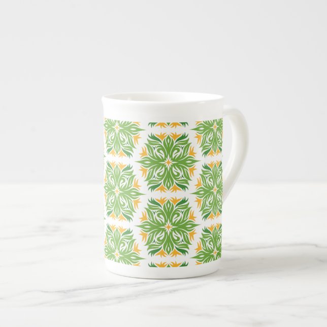 Taza De Porcelana Flores Verdes, Patrón De Flores, Patrón Floral (Derecha)