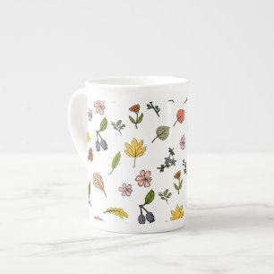 Taza De Porcelana flores y hojas rojas y amarillas rosas de otoño