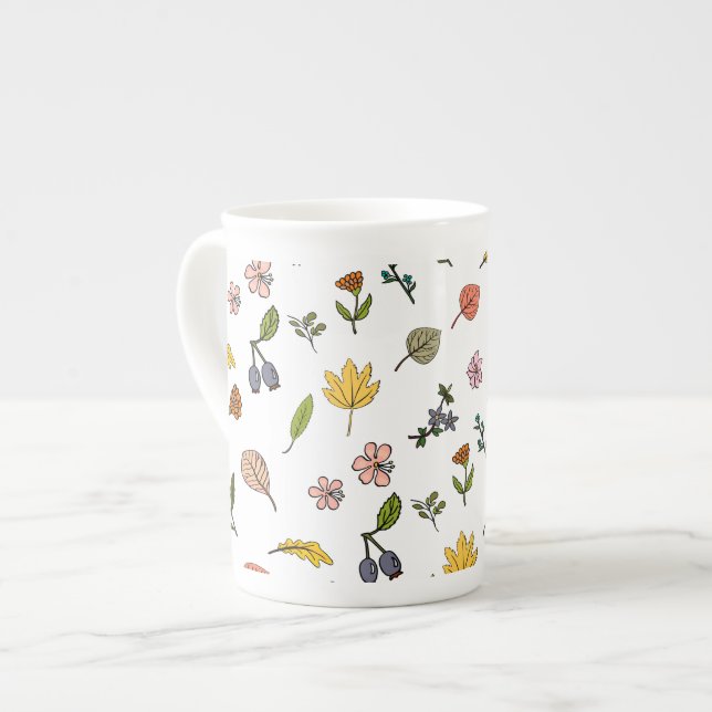 Taza De Porcelana flores y hojas rojas y amarillas rosas de otoño (Izquierda)