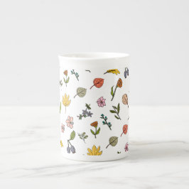 Taza De Porcelana flores y hojas rojas y amarillas rosas de otoño