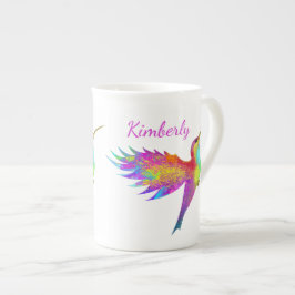 Taza De Porcelana Flying Hummingbird Nombre personalizado Hueso Chin