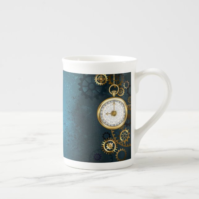 Taza De Porcelana Fondo turquesa de vapor con engranajes (Derecha)