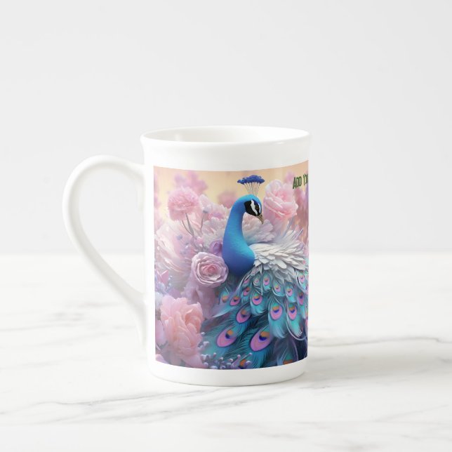 Taza De Porcelana Foto Mascota personalizada: Peacock elegante y col (Izquierda)