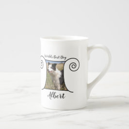 Taza De Porcelana Fotografía de perro con marco estilo boho y tu tex